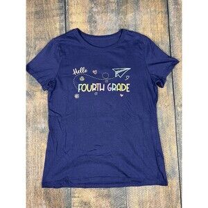 Women’s Size Small Navy Blue Hello Fourth Grade Back To School Short Sleeve Tee!
